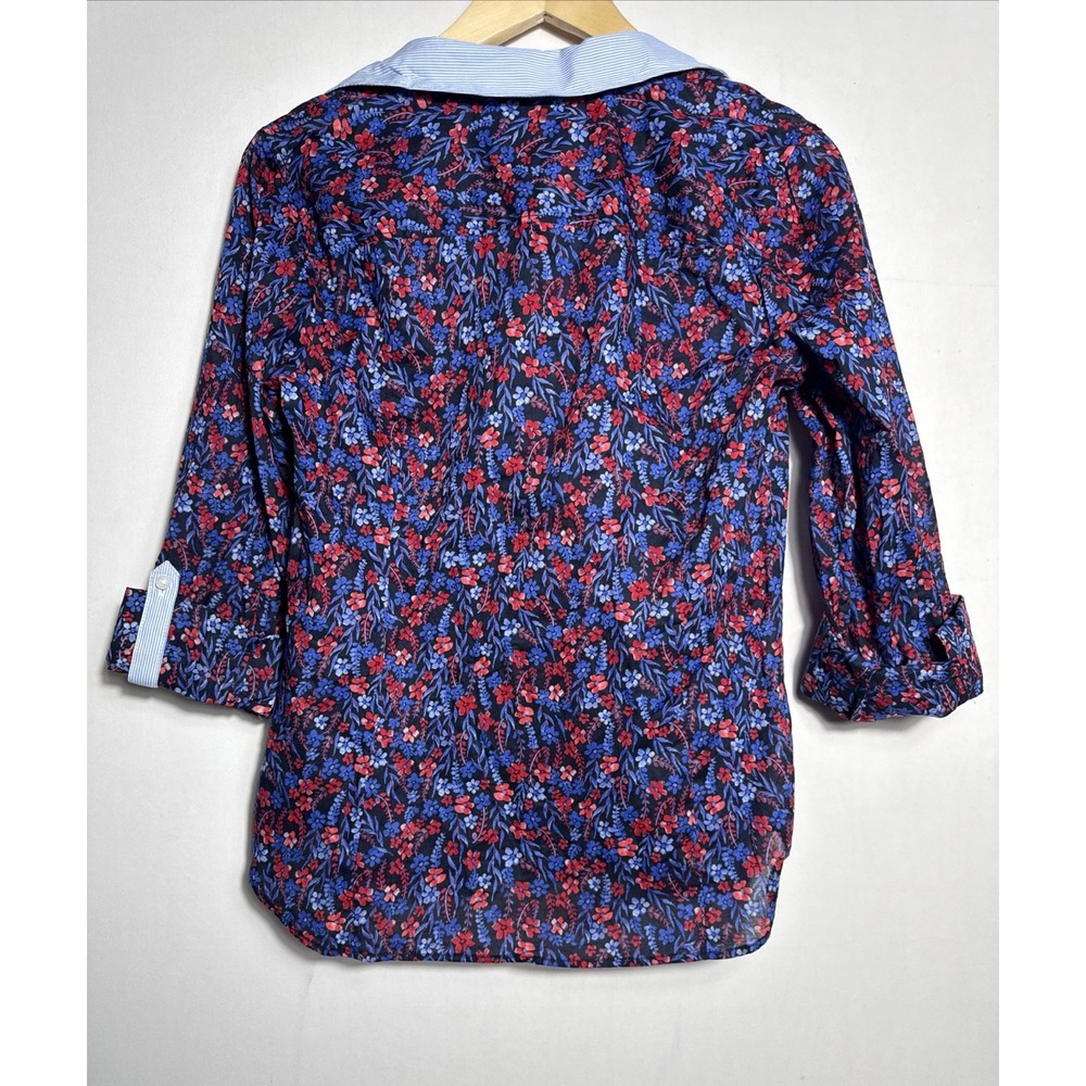 Tommy Hilfiger Womens‎ Cotton Floral Roll-Tab Shirt Small Red Blue NWT - Picture 2 of 6